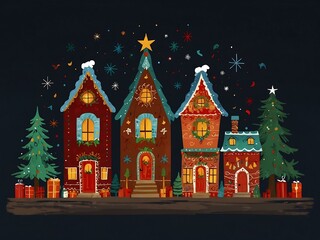 Fototapeta premium Illustrations of festive holiday wall art for seasonal decor.