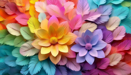 Obraz premium Rainbow pastel fur paper flowers texture