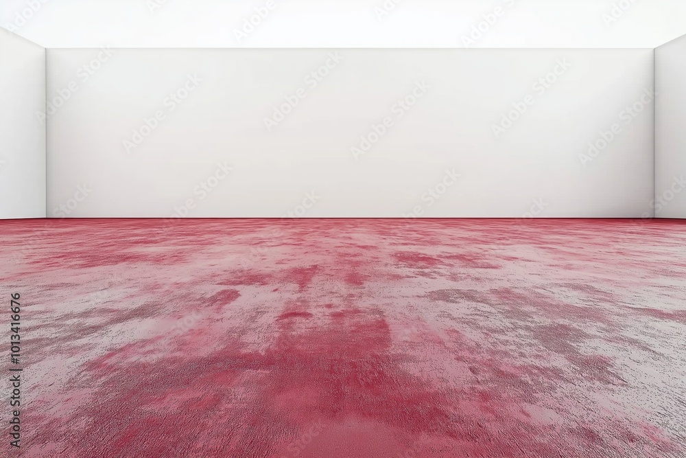 Poster red and white wall with a red stripe running down the middle. red stripe is on the bottom of the wal