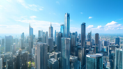 Aerial View of City Skyline and High-Rise Buildings Under Blue Sky and White Clouds