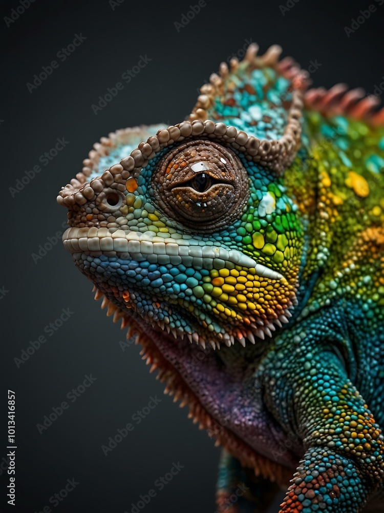 Poster isolated chameleon highlighting its color-changing abilities and unique texture.