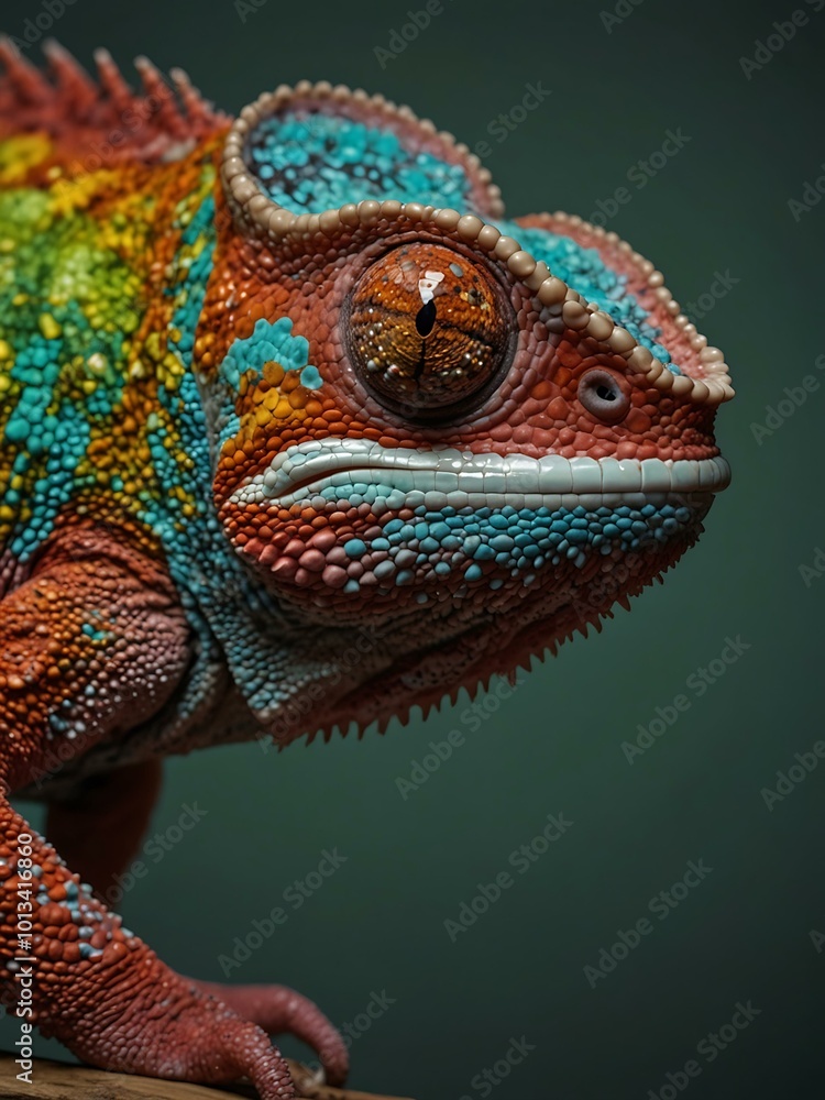 Poster isolated chameleon highlighting its color-changing abilities and unique texture.
