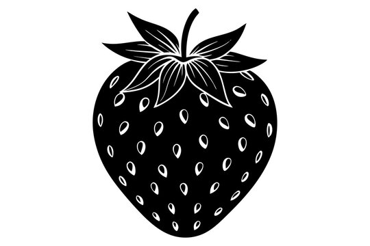 recommend clip art: Delicious fruit strawberry silhouette black vector art illustration