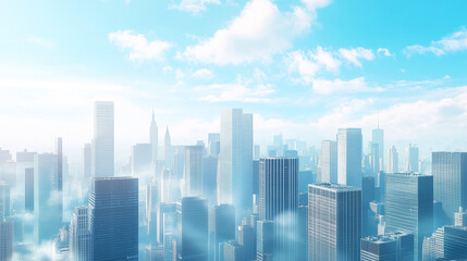 Aerial View of City Skyline and High-Rise Buildings Under Blue Sky and White Clouds