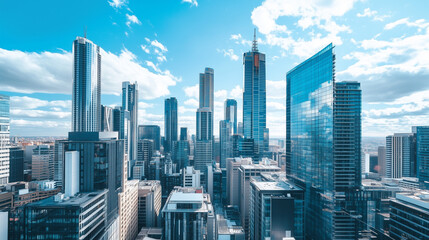 City Skyline and Skyscrapers Under Blue Sky and White Clouds Aerial View