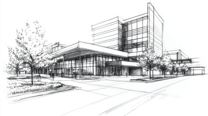 Modern Building Sketch: Architectural Design Illustration