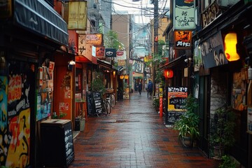 Fototapeta premium Narrow street with restaurants and bars in shinjuku golden gai district, tokyo, japan
