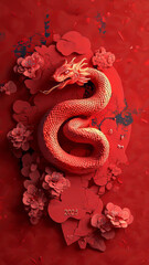 Obraz premium a golden snake in the middle, traditional Chinese Spring Festival elements on both sides, number 