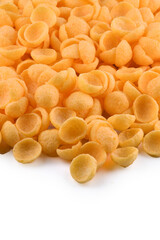 barbecue flavored corn snack in shell shape isolated background portion