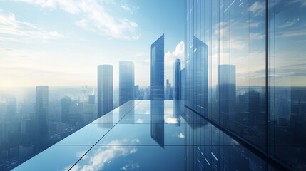 Obraz premium Aerial View of City Skyline and High-Rise Buildings Under Blue Sky and White Clouds