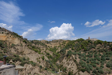 View of the landscape around Tursi, a village in Basilicata, Italy.