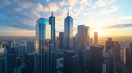 Aerial View of City Skyline and High-Rise Buildings Under Blue Sky and White Clouds