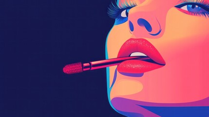 Obraz premium Woman Applying Mascara in Bold Color Illustration
