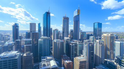 Aerial View of City Skyline and High-Rise Buildings Under Blue Sky and White Clouds