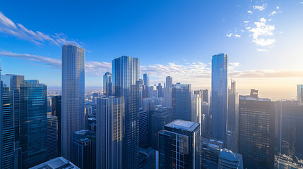 Aerial View of City Skyline and High-Rise Buildings Under Blue Sky and White Clouds