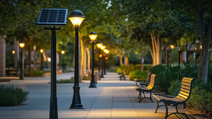 Solar light glowing on street at night  