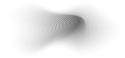 Fototapeta premium Flowing Wave Dot Halftone Pattern: Curve Gradient Shape on Transparent Background. Suitable for AI, Tech, Network, Digital, Science, and Technology Themes.