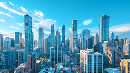 Aerial View of City Skyline and High-Rise Buildings Under Blue Sky and White Clouds