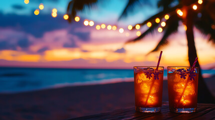 Holiday celebration at a beachfront villa during a relaxing getaway, group enjoying music and tropical drinks