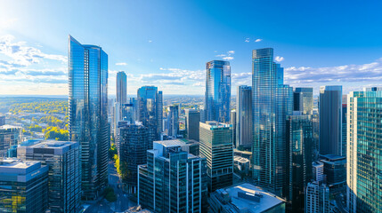Aerial View of City Skyline and High-Rise Buildings Under Blue Sky and White Clouds