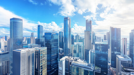 Aerial View of City Skyline and High-Rise Buildings Under Blue Sky and White Clouds