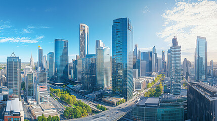 Aerial View of City Skyline and High-Rise Buildings Under Blue Sky and White Clouds