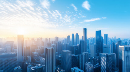 Aerial View of City Skyline and High-Rise Buildings Under Blue Sky and White Clouds