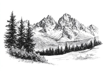 Detailed drawing of Tatra Mountains beauty