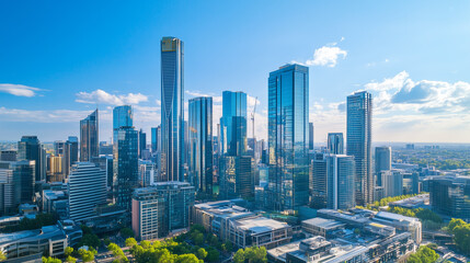 City Skyline and Skyscrapers Under Blue Sky and White Clouds Aerial View