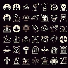 Halloween icon set.  Solid icons collection, background, banner, card, poster, template, elegant