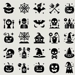 Obraz premium Halloween icon set. Solid icons collection, background, banner, card, poster, template, elegant