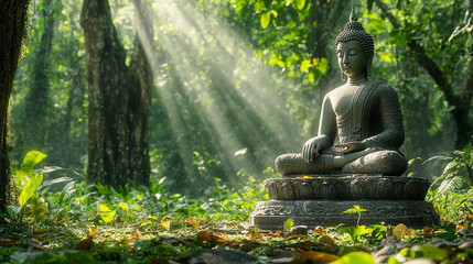 Obraz premium Statue of buddha at jungle 