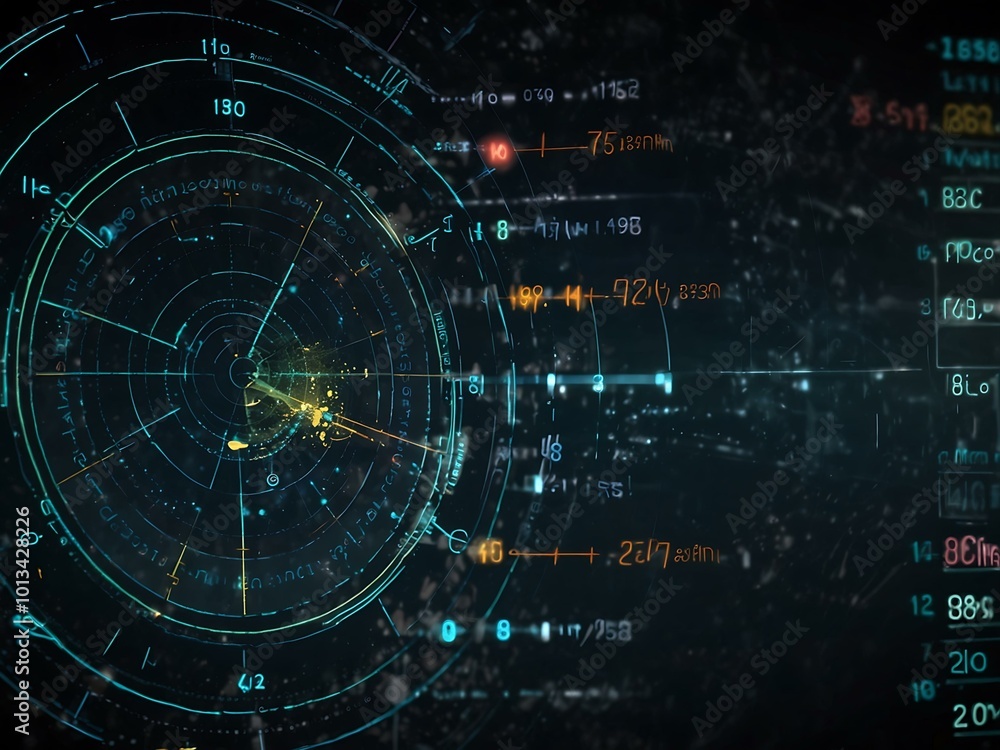 Poster radar screen illustrating different scanning information with digital technology.
