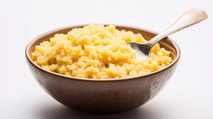 Frozen homemade ghee in bowl on white background