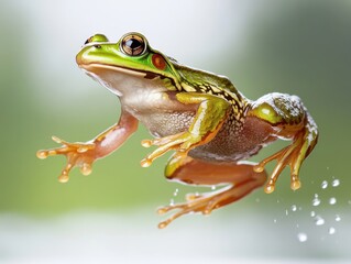 Fototapeta premium Vibrant Frog Jumping in Mid-Air