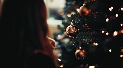 A close-up of a beautifully decorated Christmas tree with glowing ornaments, evoking warmth and festive joy.