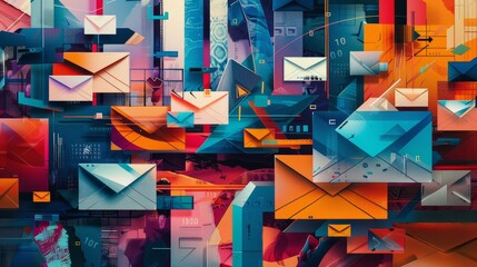 Dynamic abstract design merging emails, telephones, and numbers in vibrant colors of communication