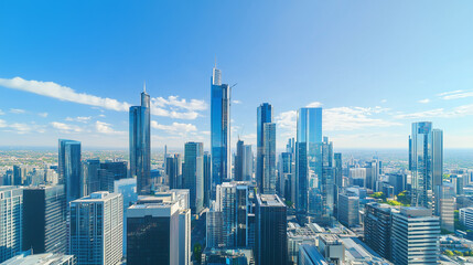 Aerial View of City Skyline and High-Rise Buildings Under Blue Sky and White Clouds