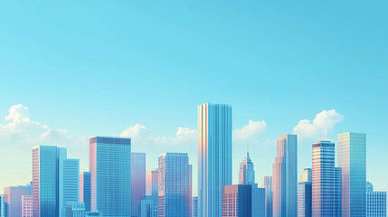 Fototapeta premium Aerial View of City Skyline and High-Rise Buildings Under Blue Sky and White Clouds