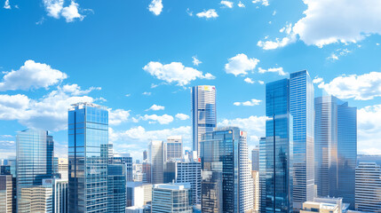 Obraz premium City Skyline and Skyscrapers Under Blue Sky and White Clouds Aerial View