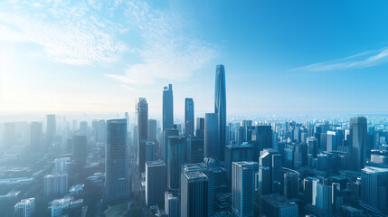 City Skyline and Skyscrapers Under Blue Sky and White Clouds Aerial View