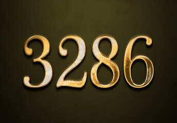 Old gold effect of 3286 number with 3D glossy style Mockup.