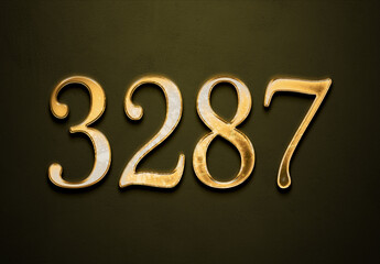 Old gold effect of 3287 number with 3D glossy style Mockup.