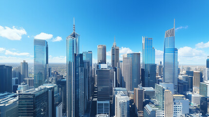 Obraz premium City Skyline and Skyscrapers Under Blue Sky and White Clouds Aerial View