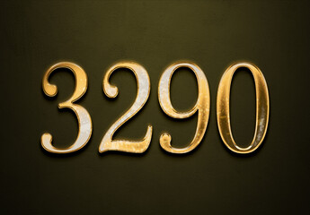 Old gold effect of 3290 number with 3D glossy style Mockup.