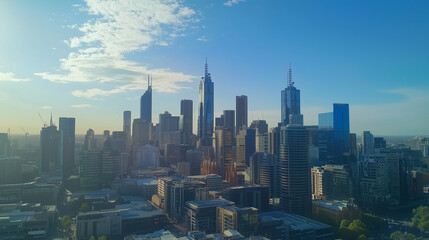 City Skyline and Skyscrapers Under Blue Sky and White Clouds Aerial View