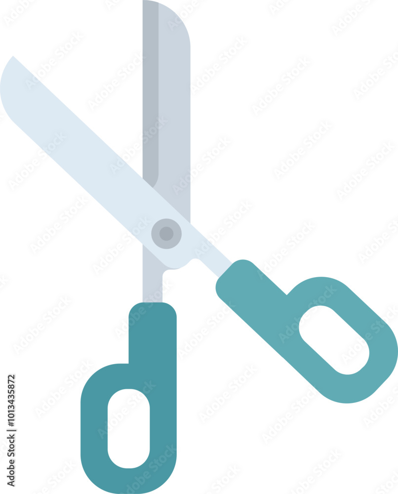 Poster simple vector illustration of open scissors with blue handles isolated on a white background