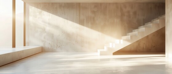 Obraz premium A large room with a white staircase and a window