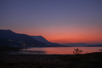 Amazing landscape waterscape, Dramatic view during a beautiful evening at Sunset, Fantasy landscape, exotic environment, Mulshi, Pune, Maharashtra, India. Background, Cover, Wallpaper, Soft focus