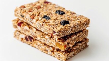 Three stacks of granola bars on a white background